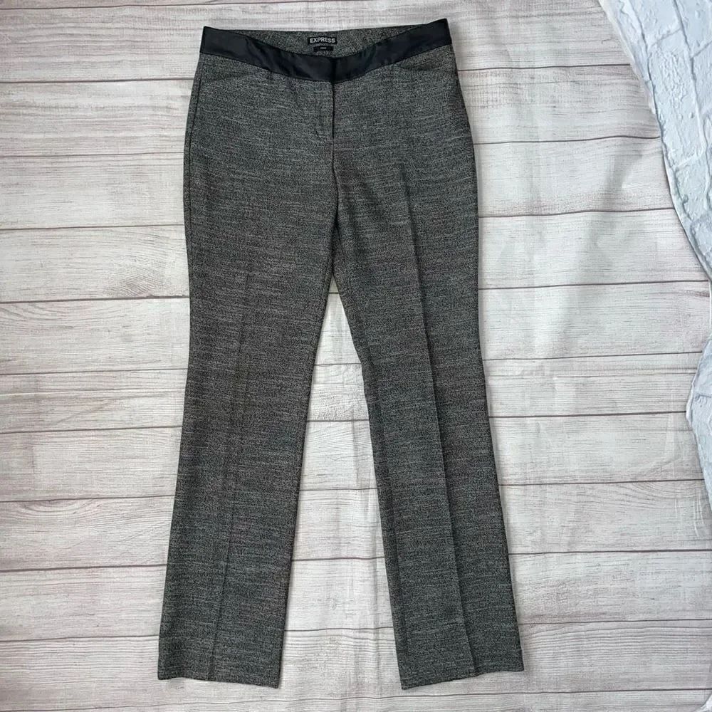 Express women 6R editor pants w/vegan leather trim grey/black